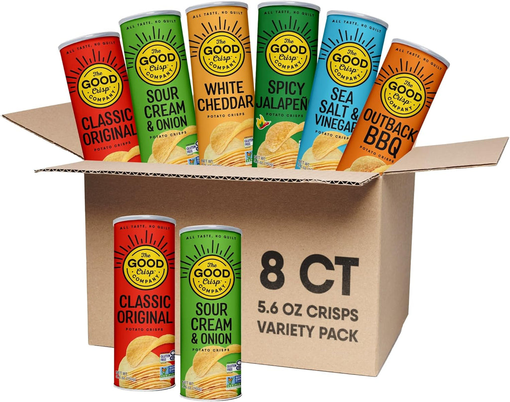 The Good Crisp Company Variety Pack Gluten-Free Potato Chips, 5.6 Oz Cans (Pack of 8), Non-GMO, Allergen Friendly, Potato Chip Snack Pack