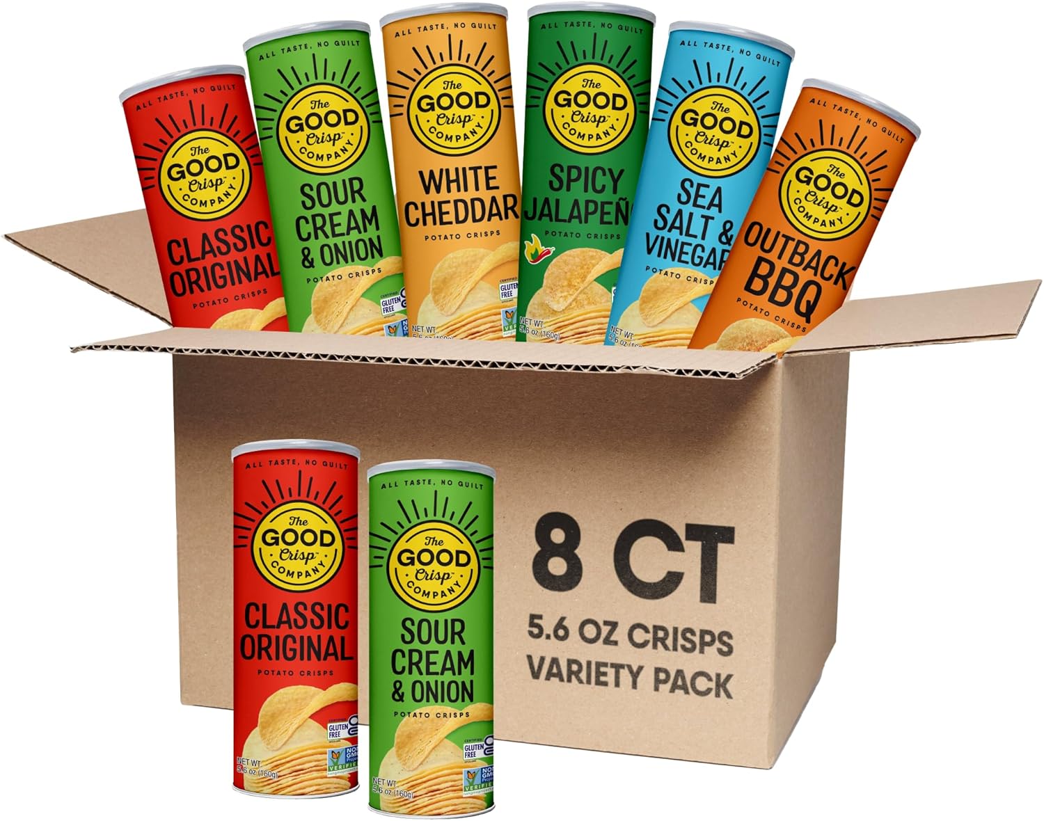 The Good Crisp Company Variety Pack Gluten-Free Potato Chips, 5.6 Oz Cans (Pack of 8), Non-GMO, Allergen Friendly, Potato Chip Snack Pack