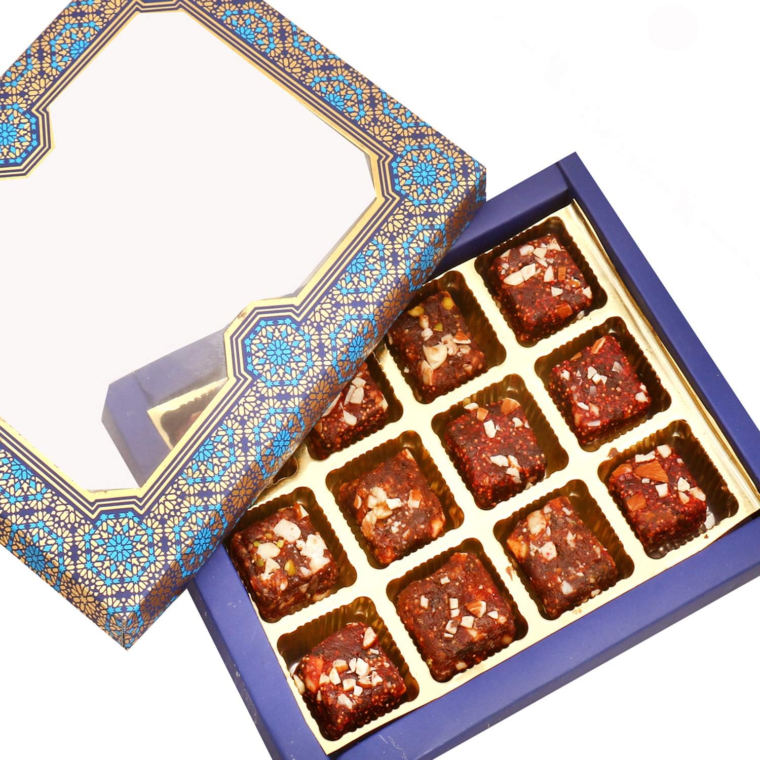 Ghasitaram Gifts Indian Sweets - Diwali Gifts Sweets- Blue Print 12 pcs Sugarfree Dates and Figs Bites Box