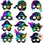 Deekin 60 Pcs Pirate Party Favors Pirate Themed Birthday Party Accessories Supplies Gasparilla Scratch Mask Craft Kit Rainbow Masks Treasure Scratch Crafts Gift Set Decorations
