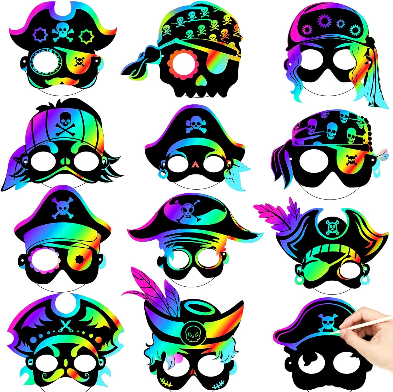 Deekin 60 Pcs Pirate Party Favors Pirate Themed Birthday Party Accessories Supplies Gasparilla Scratch Mask Craft Kit Rainbow Masks Treasure Scratch Crafts Gift Set Decorations