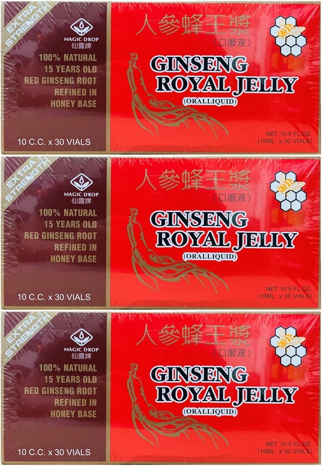 New Green Nutrition 3 Boxes Magic Drop Ginseng Royal Jelly (30 Vials), Total 90 Vials