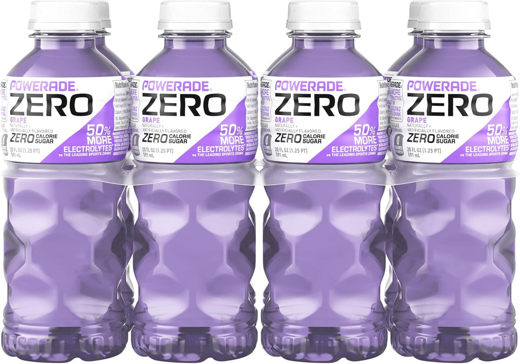 POWERADE Electrolyte Enhanced Zero Sugar Grape Sports Drink, 20 Ounce (Pack of 8)