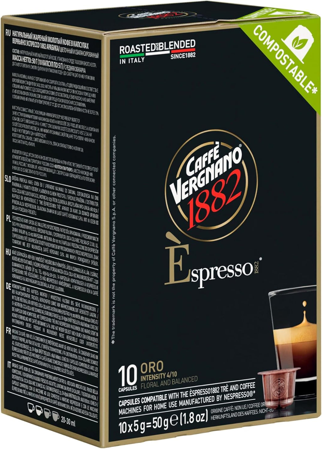 Caffe Vergnano 1882 120 Count Oro Original Line Machine Compatible, Compostable Expresso Capsules, Arabica Medium Roast Coffee Pods with notes of Vanilla and Milk Chocolate, Intensity 4/10