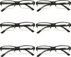 6 Pack Mens Rectangular Half Frame Blue Light Blocking Reading Glasses Black Spring Hinge Readers