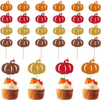 BEISHIDA 24pcs Pumpkin Cupcake Toppers- Glitter Pumpkin Cupcake Picks for Thanksgiving, Baby Shower, Fall Harvest & Birthday Theme Party Cake Decorations Supplies