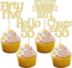 Ephlyn 24Pcs 55th Birthday Cupcake Toppers Glitter Straight Outta 1971 Cupcake Picks Hello 55 Cheers to 55 Years Cake Decorations for 55th Birthday Anniversary Party Decorations Supplies Gold