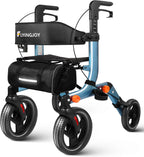 Lightweight Rollator Walker with Seat for Seniors, Foldable Rolling Walker with 10" Large All-Terrain Puncture-Proof Tires, Adjustable Height, Hand Brakes, and Storage Bag (19.58 lbs)