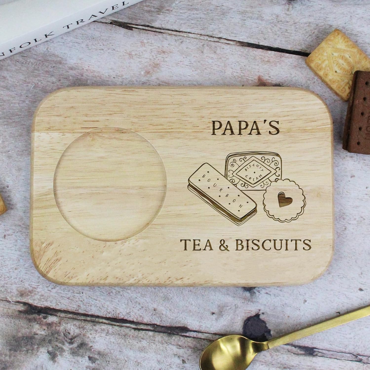 eBuyGB Personalised Engraved Papa's Tea and Biscuit Serving Board, Gift for Grandpa, Grandad, Taid