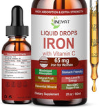 Iron Supplement Liquid Drops, High Absorption Iron Supplement for Women 65 mg, Liquid Iron for Red Blood Cell Support*, Vegan Essential Mineral Iron Drops with Vitamin C, Non-GMO, 30 Servings