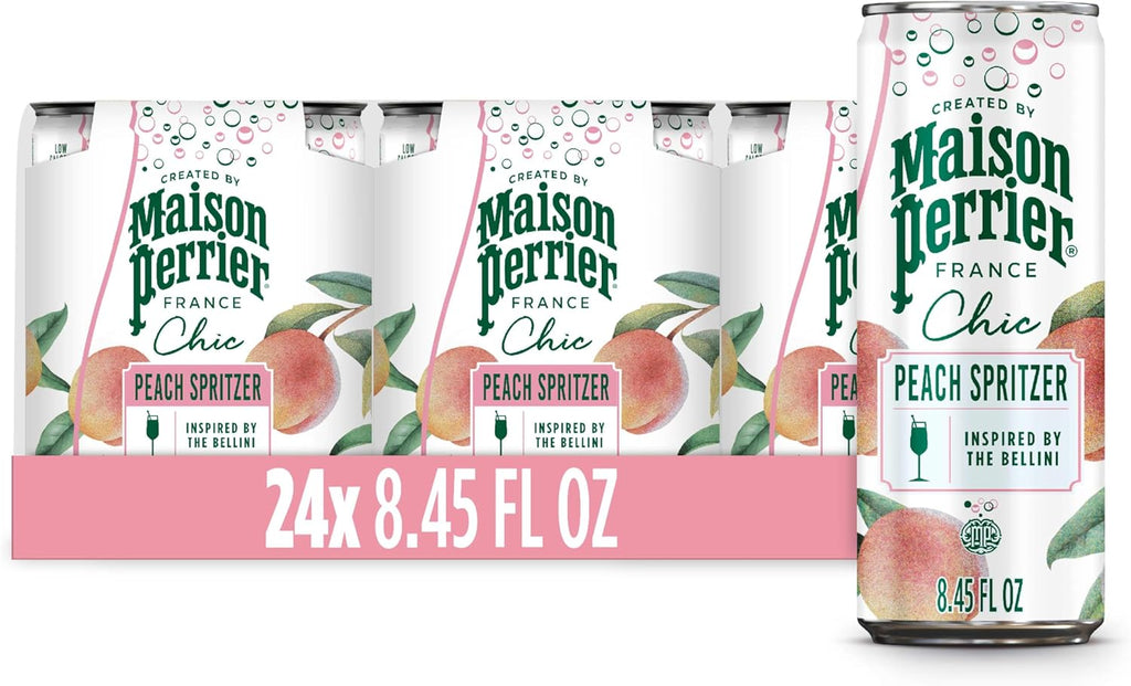 Maison Perrier Chic Peach Spritzer Flavored Sparkling Beverage, Low Calorie, Mocktail, 24-Pack