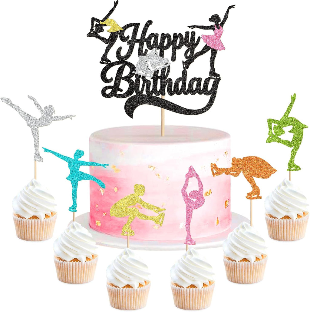 25Pcs Figure Skating Birthday Cake Toppers Ice-skating Cupcake Toppers for Baby Shower Girls Skating Birthday Cake Decorations Winter Sports Birthday Party Decoration