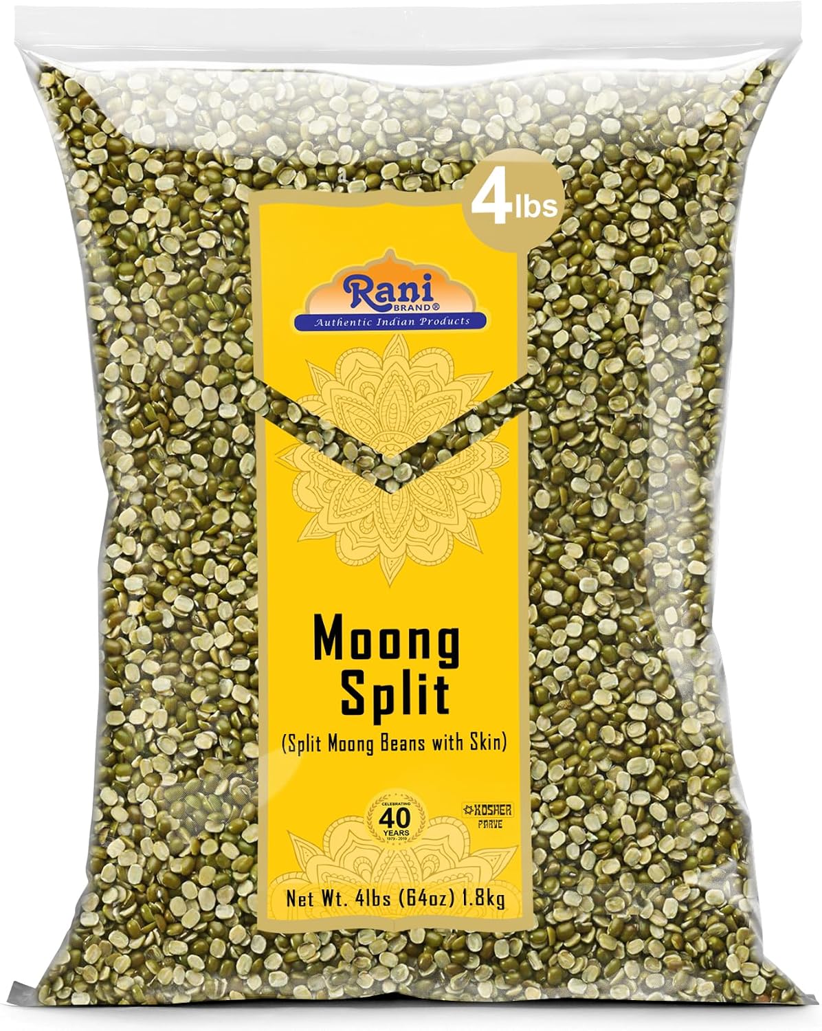 Rani Moong Split (Split Mung Beans with Skin) Lentils Indian 64oz (4lbs) 1.81kg Bulk ~ All Natural | Gluten Friendly | Non-GMO | Kosher | Vegan | Indian Origin