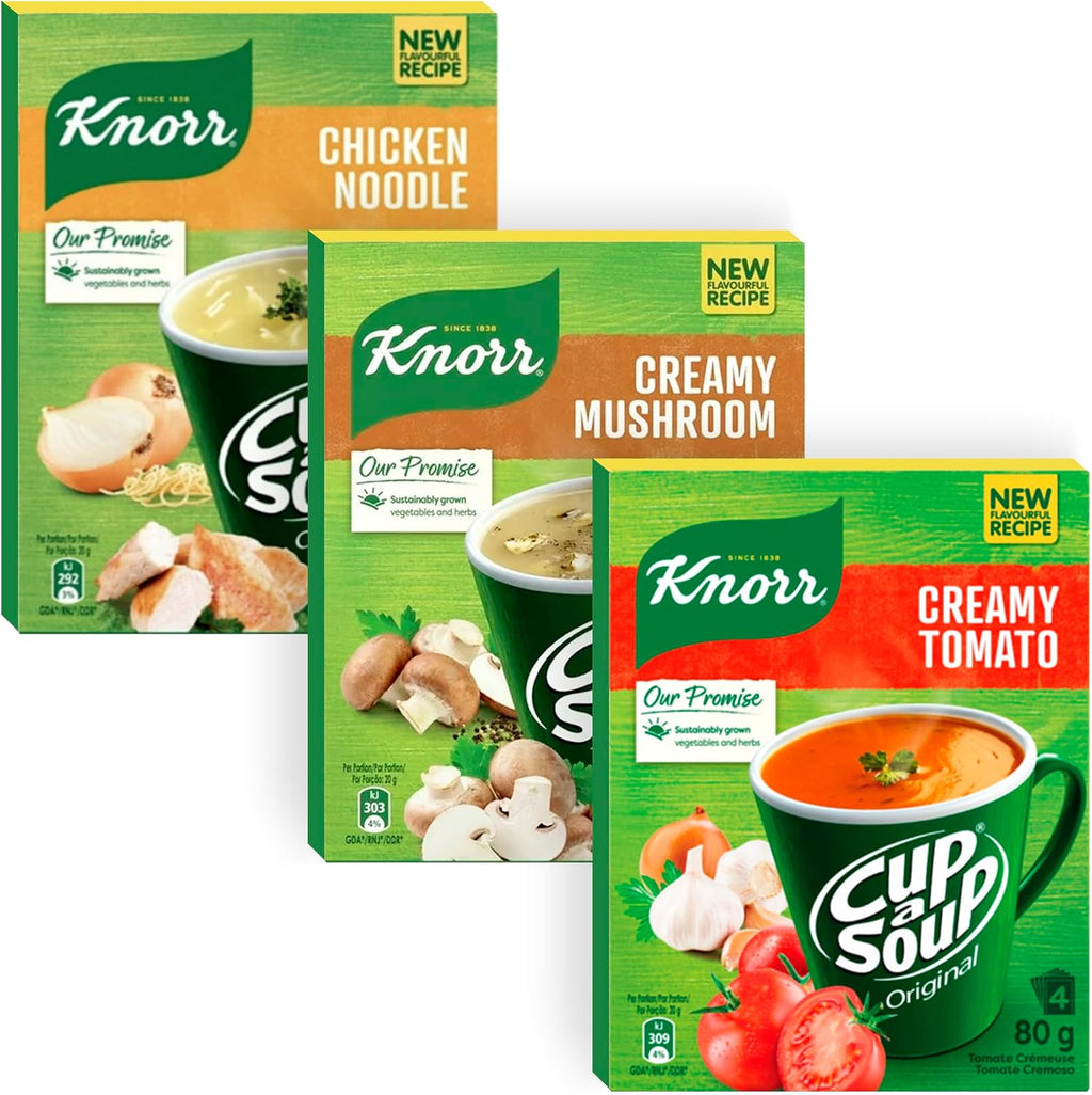 Cup-a-Soup Variety Pack Bundle - Includes Chicken Noodle, Creamy Mushroom, and Creamy Tomato Instant Soups - Quick and Wholesome Meals