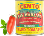 Cento Certified San Marzano Whole Peeled Tomatoes, 28 Oz, Canned Plum Tomatoes in Thick Puree with Basil, Grown and Processed in Italy