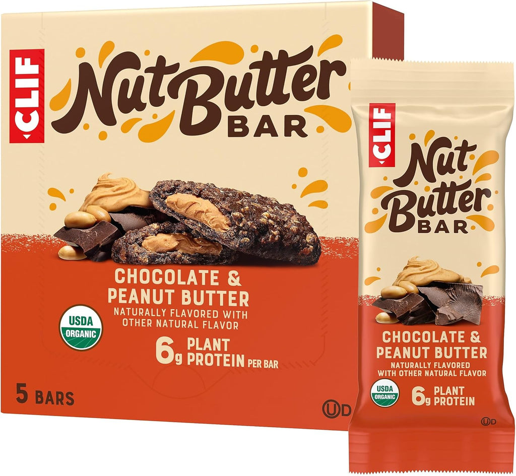 CLIF Nut Butter Bar - Chocolate Peanut Butter - Energy Snack Bars - Non-GMO - USDA Organic - Plant Based - Low Glycemic - 1.76 oz. (5 Pack)