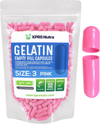 XPRS Nutra Size 3 Empty Capsules - 100 Count Empty Gelatin Capsules - Pills DIY Capsule Filling - Pure Bovine Pill Gel Caps Fillable for Do-It-Yourself Vitamins and Supplements (Pink)