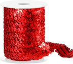 Chuangdi 11 Yard 1 Inch Elastic Sequins Trim 3 Row Flat Glitter Sequin Bling Fabric Paillette Ribbon Trim Metallic Stretch Crafts Elastic Lace for Dress Embellish(Red)