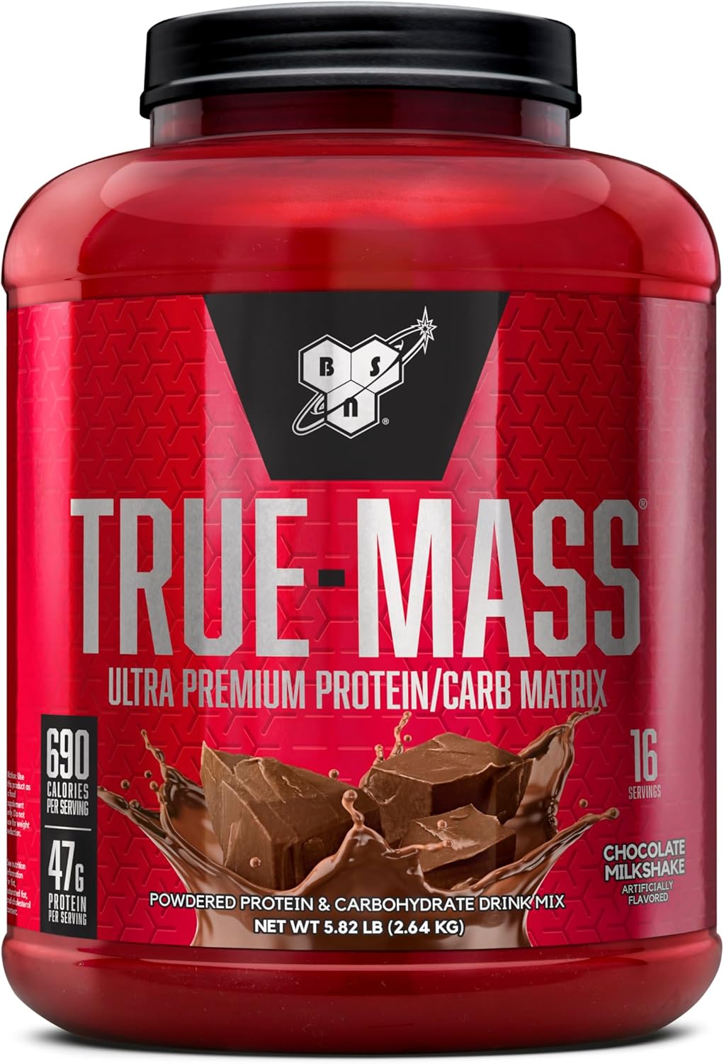 BSN TRUE-MASS Weight Gainer, Mass Gainer Protein Powder, Post Workout Muscle Recovery Powder, Muscle Gain, 2:1 Carbs to Protein Ratio, Chocolate Milkshake, 5.82 Pound, 16 Servings (Packaging May Vary)