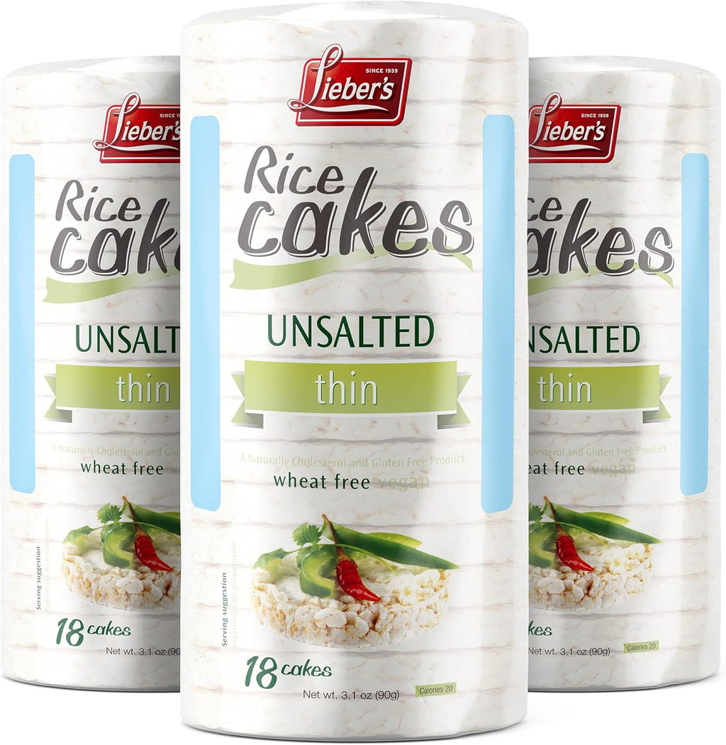 LIEBERS Rice Cakes, Kosher Certified Snack, Dairy Free, Wheat Free, Gluten Free, And Vegan options (pack of 3) (Unsalted)