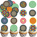 48PCS Edible Dart Cupcake Toppers Wafer Paper Dartboard Target Cake Decorations Edible Game Cupcake Toppers for Dart Lovers Theme Birthday Party Decoration