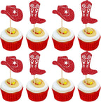24 PCS Cowboy Cupcake Toppers Glitter Cowboy Hats Boots Cupcake Picks Cowboy Party Cupcake Decorations for Western Theme Baby Shower Boys Birthday Party Cake Decorations Supplies Red