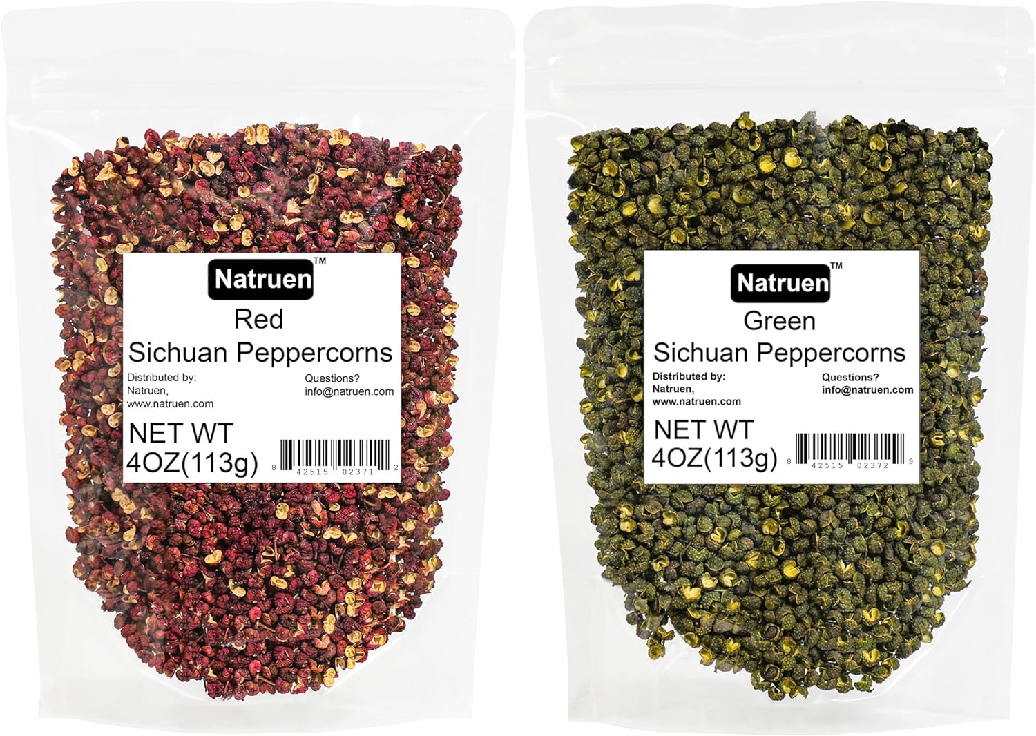 Natruen Szechuan Red + Green Peppercorn Whole 4 Oz Each, Red and Green Sichuan Peppercorns Variety Pack