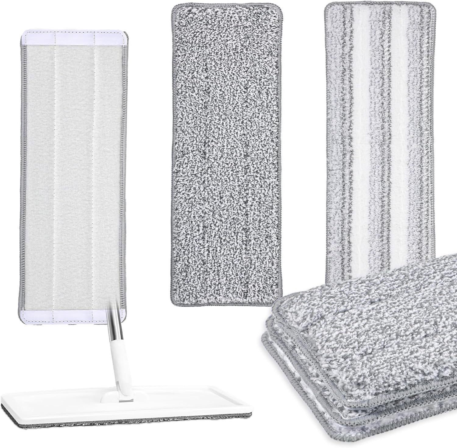 3 Pack Flat Mop Replacement Pad, 13" X 4.7" Microfiber Reusable Mop Pads Washable Mopping Pads Cleaning Mops Heads Cloth Replacement for Hardwood Floor Cleaning Wet Dry Use (White,Grey)