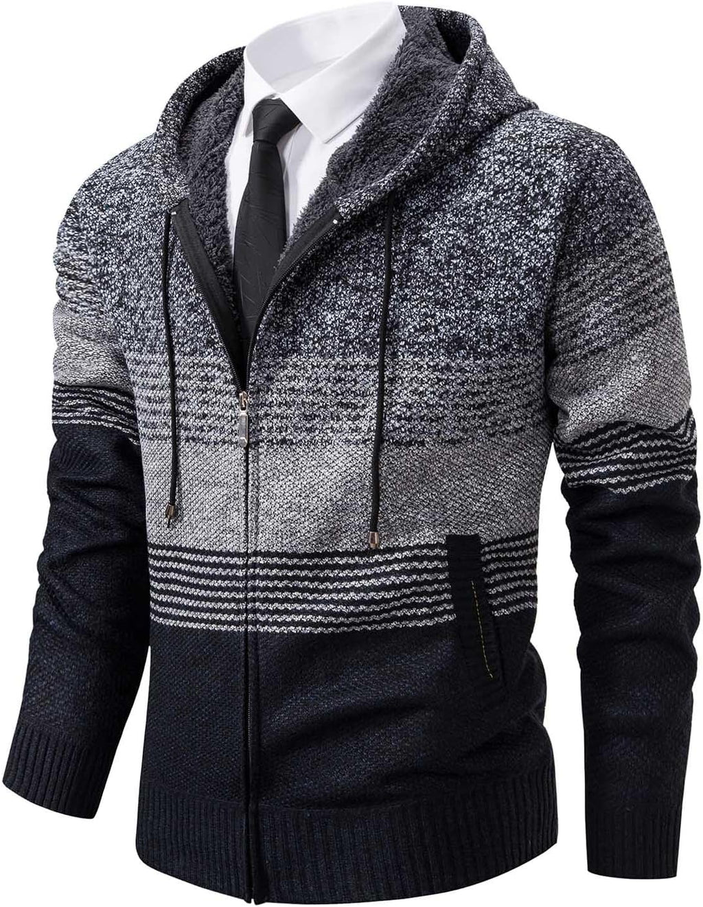 Mylldey Mens Hoodies Knit Sweater, Full Zip Fleece Lined Cardigan Sweaters Casual Regular Fit Knit Hooded Men Sweater Jacket