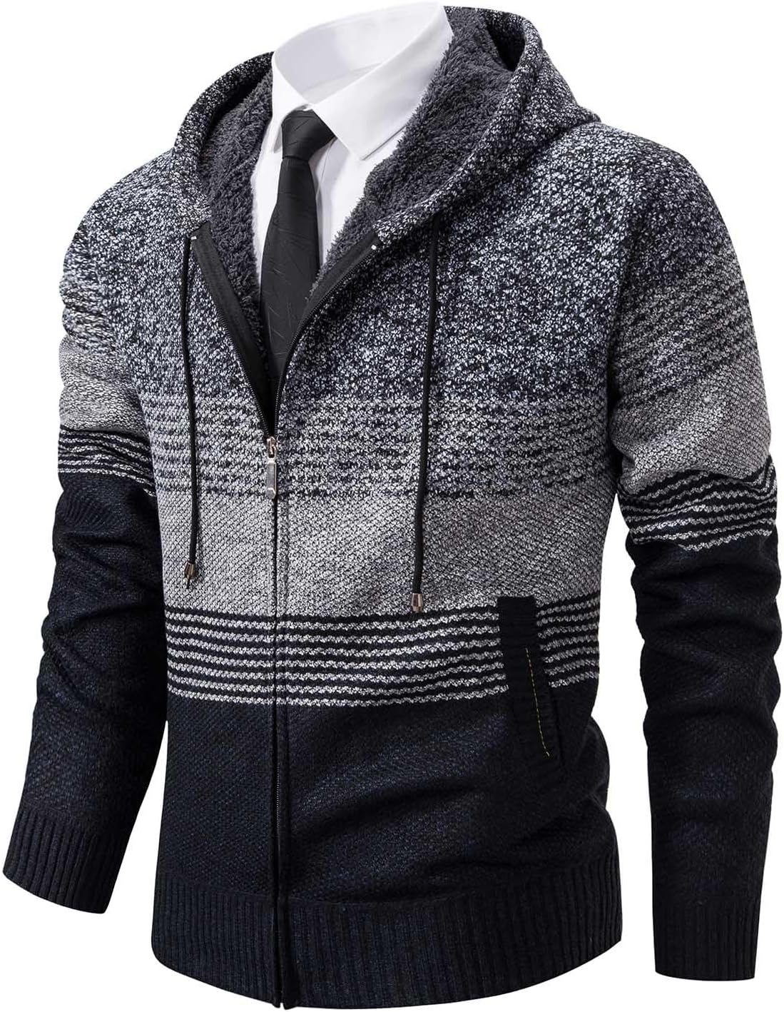 Mylldey Mens Hoodies Knit Sweater, Full Zip Fleece Lined Cardigan Sweaters Casual Regular Fit Knit Hooded Men Sweater Jacket