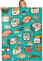 Cute Sushi and Ramen Throw Blanket,40x50in,Soft,Lightweight Flannel,Japanese Food Blankets - Gifts for Kids,for Couch Office Travel,Home Living Room Bed Decor