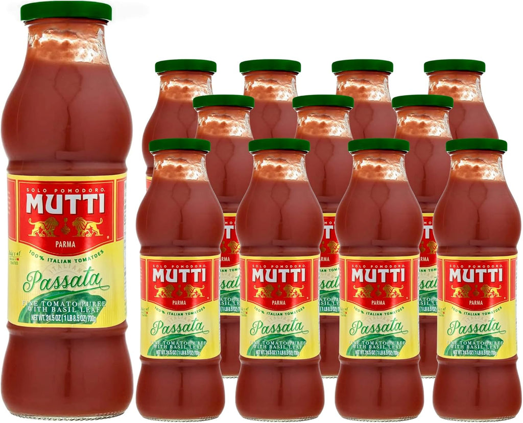 Mutti Tomato Puree with Basil (Passata con Basilico), 24.5 oz. | 12 Pack | Italy’s #1 Brand of Tomatoes | Fresh Taste | Vegan Friendly & Gluten Free | No Additives or Preservatives