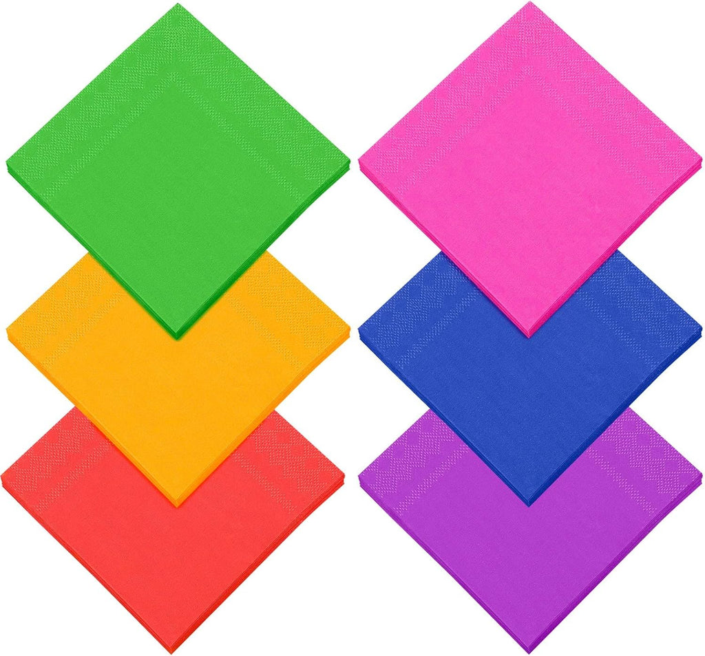 Resinta 120 Pieces Cocktail Napkin Neon Napkins Beverage Luncheon Paper Napkins 2 Ply for Party Favors, 6 Colors