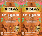 Twinings Gingerbread Joy Holiday Tea, Black Tea Naturally Flavored with Cinnamon and Ginger, Tea Bags Individually Wrapped, 20 Count Ea (Pack of 2)