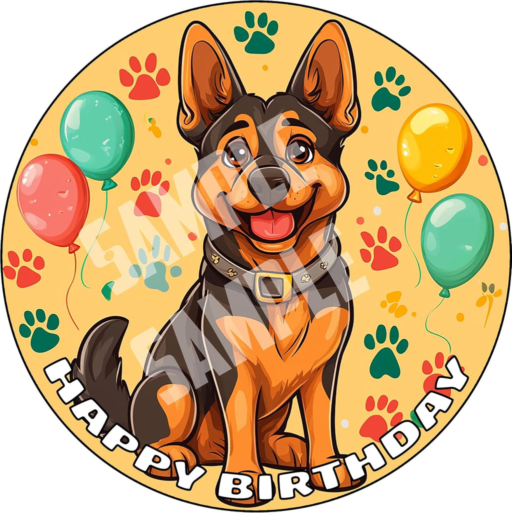 7.5x Inch Edible Cake Toppers – German Shepherd Themed Birthday Party Collection of Edible Cake Decorations
