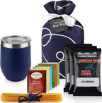 Tea and Coffee Lovers Gift Set - Includes Temperature Retention Cup, 3 Fresh Roasted Full Pot Ground-Coffee Samplers, 6 Special Blend Teabags & Honey Presented in Beautiful Gift Bag For Women & Men