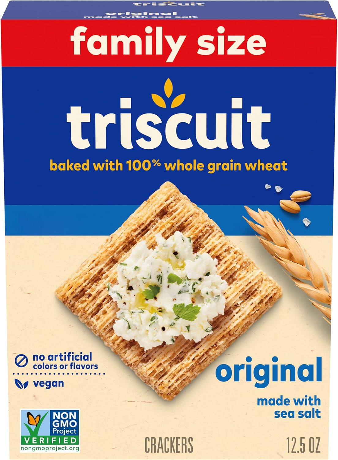 Triscuit Original Whole Grain Wheat Crackers, Vegan Crackers, Healthy Snacks, Lunch Snacks, Family Size, 12.5 oz