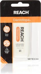 Reach Dentotape Waxed Dental Floss with Extra Wide Cleaning Surface for Large Spaces between Teeth, Unflavored, 100 Yards (Pack of 4)
