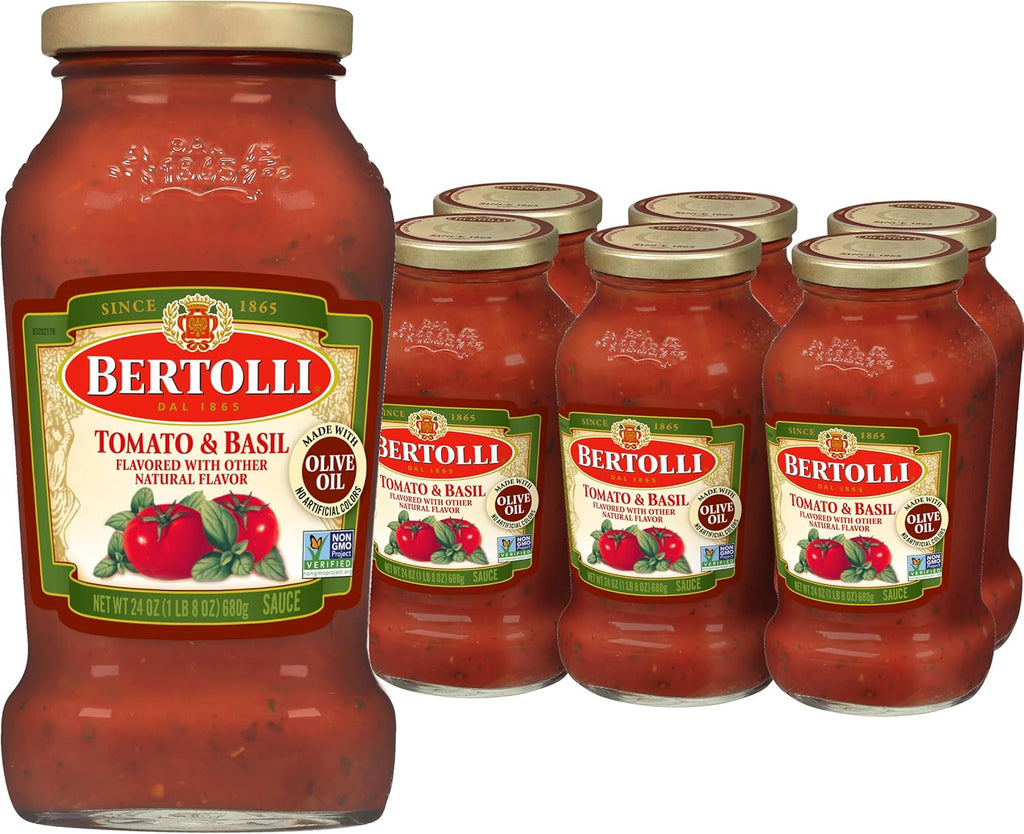 Bertolli Pasta Sauce with Tomato and Basil, Spaghetti Tomato Sauce, 24 oz (Pack of 6)