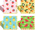 100 Pcs Fruit Foil Scalloped Napkin Strawberry Pineapple Paper Luncheon Napkin Disposable Dinner Dessert Napkin for Summer Baby Shower Birthday Party Supplies