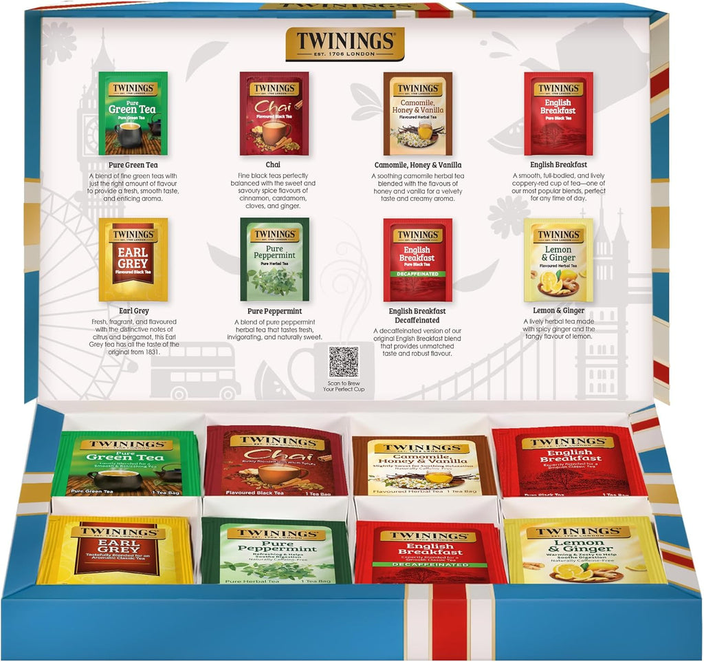 Twinings Tea Classics Collection Gift Box Variety Sampler, 48 Tea Bags (Pack of 1), Enjoy Hot or Iced | Includes Black, Herbal, Green, & Chai Teas