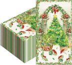 40Pcs Christmas Guest Napkins, Christmas Tree Disposable Hand Towels, Festive Xmas Tree Design Paper Towels with Holly & Red Bows, Xmas Party Decorative for Bathroom, Holiday Kitchen Dining Table