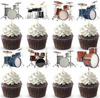 24Pcs Drum Theme Cupcake Toppers, Drum Set Rock N Roll Musical Cupcake Picks Favors Decor, Drummer Birthday Baby Shower Pop Music Party Decorations Supplies
