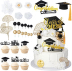 36 Pcs Graduation Cake Topper Graduation Cap Cake Toppers Class Of 2026 with Diploma Flowers Balls for Graduation Party Decor