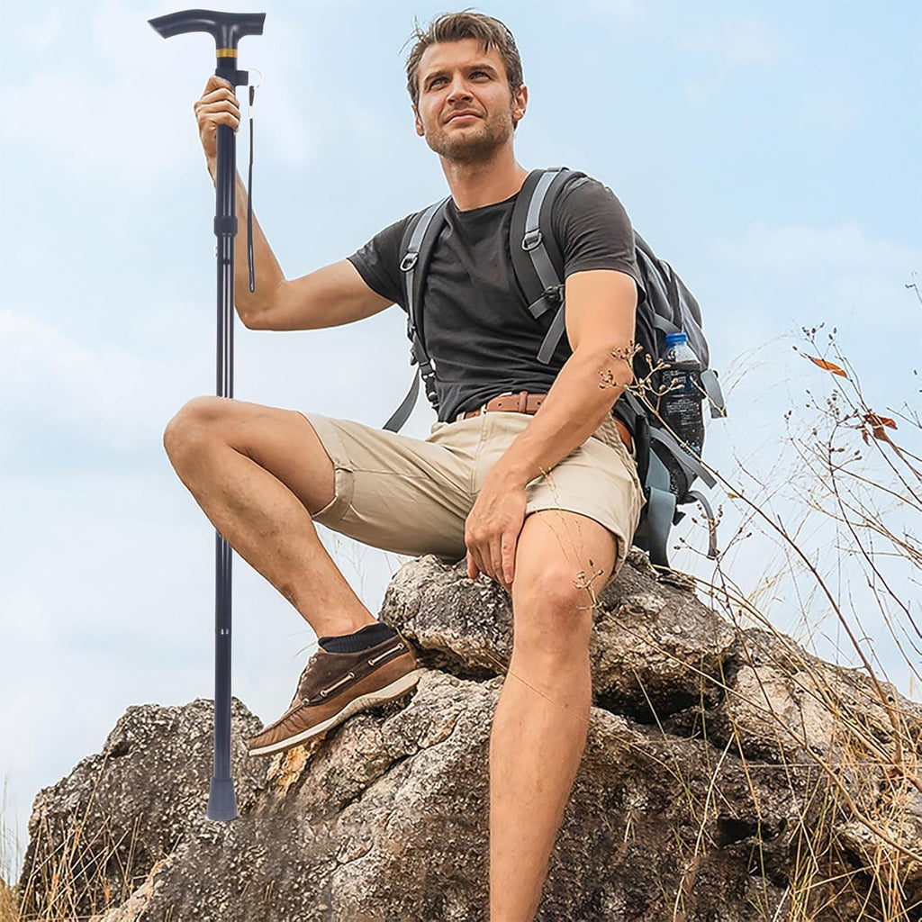 Hiking Poles Collapsible Trekking Poles, Aluminum Walking Sticks with Telescopic,Foldable Tri-fold Design Hiking Gear for Women Men, Camping-Black
