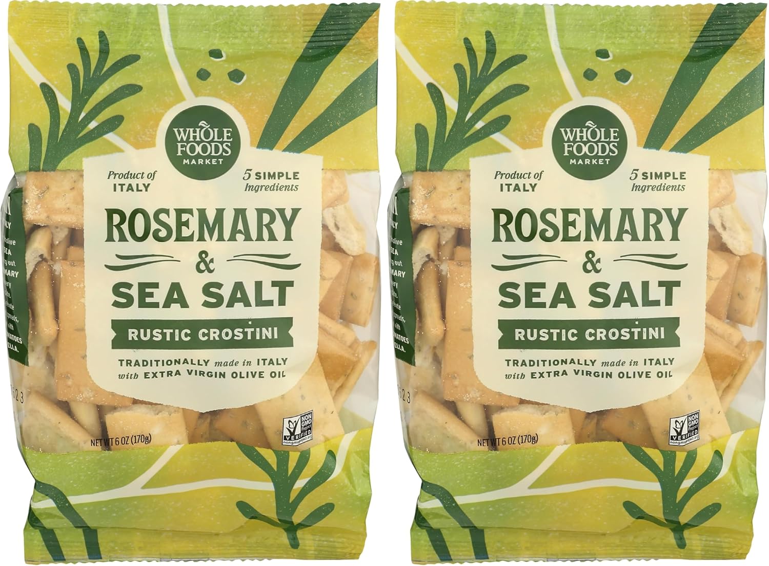 Whole Foods Market, Crackers Rustic Italian Rosemary, 6 Ounce (Pack of 2)