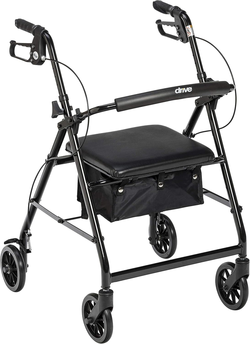 Drive Medical Aluminum Rollator Walker - Fold Up & Removable Back Support - Padded Seat - 6 Inch Wheels - Lightweight Portable Design - Indoor Outdoor Mobility Aid - Black