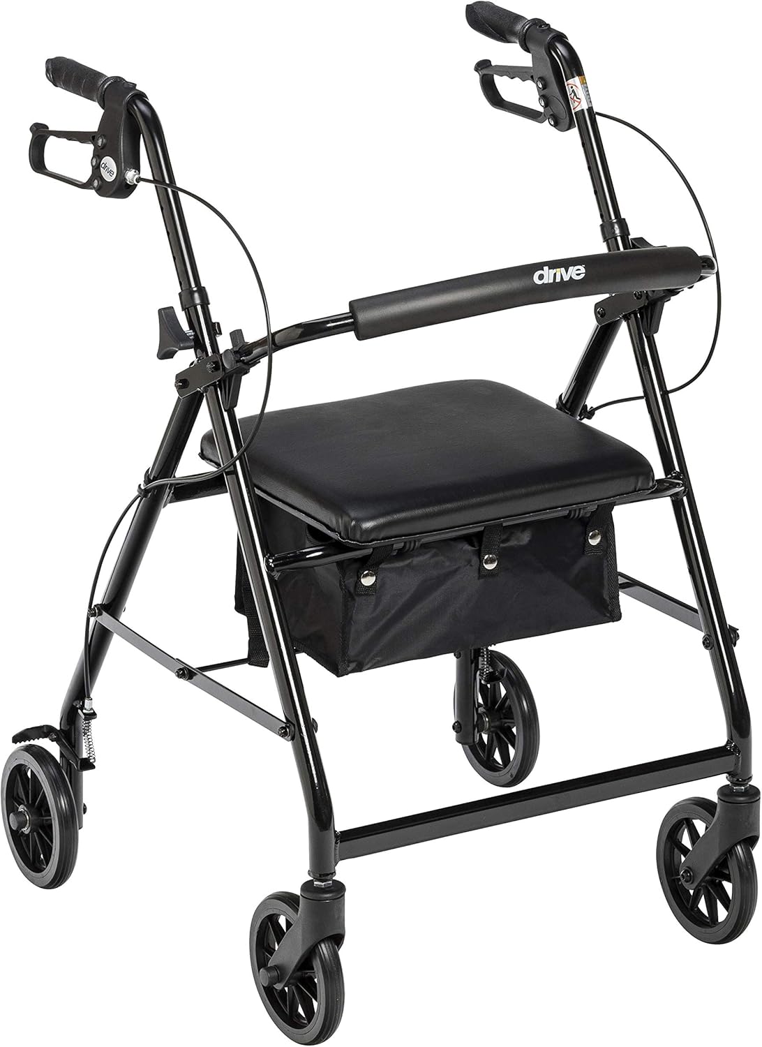 Drive Medical Aluminum Rollator Walker - Fold Up & Removable Back Support - Padded Seat - 6 Inch Wheels - Lightweight Portable Design - Indoor Outdoor Mobility Aid - Black