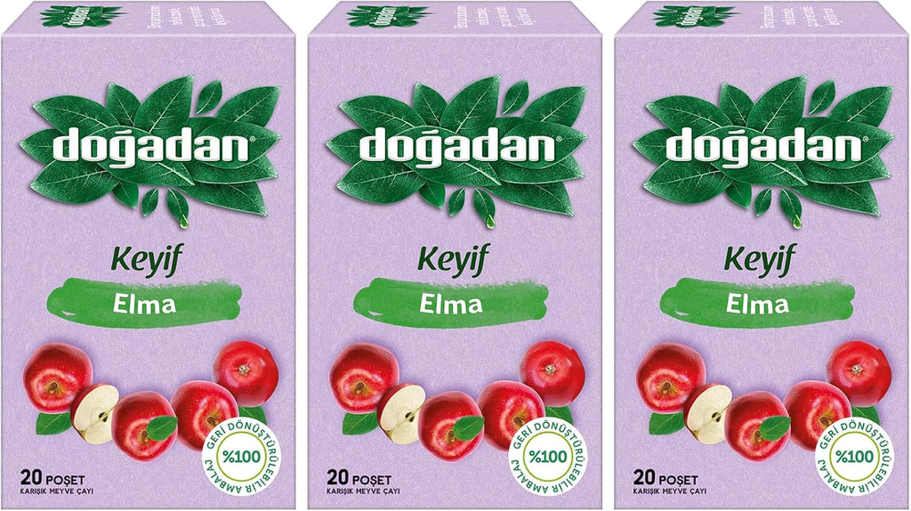 Dogadan, Premium Turkish Apple Tea (Elma Cayi) - 20 Tea Bags - Pack of 3