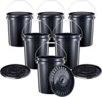 United Solutions 5-Gallon Heavy-Duty Buckets with Snap-On Lids, 6-Pack – BPA-Free, Food-Grade Plastic, Multi-Purpose Storage for Home, DIY, and Job Sites – Black